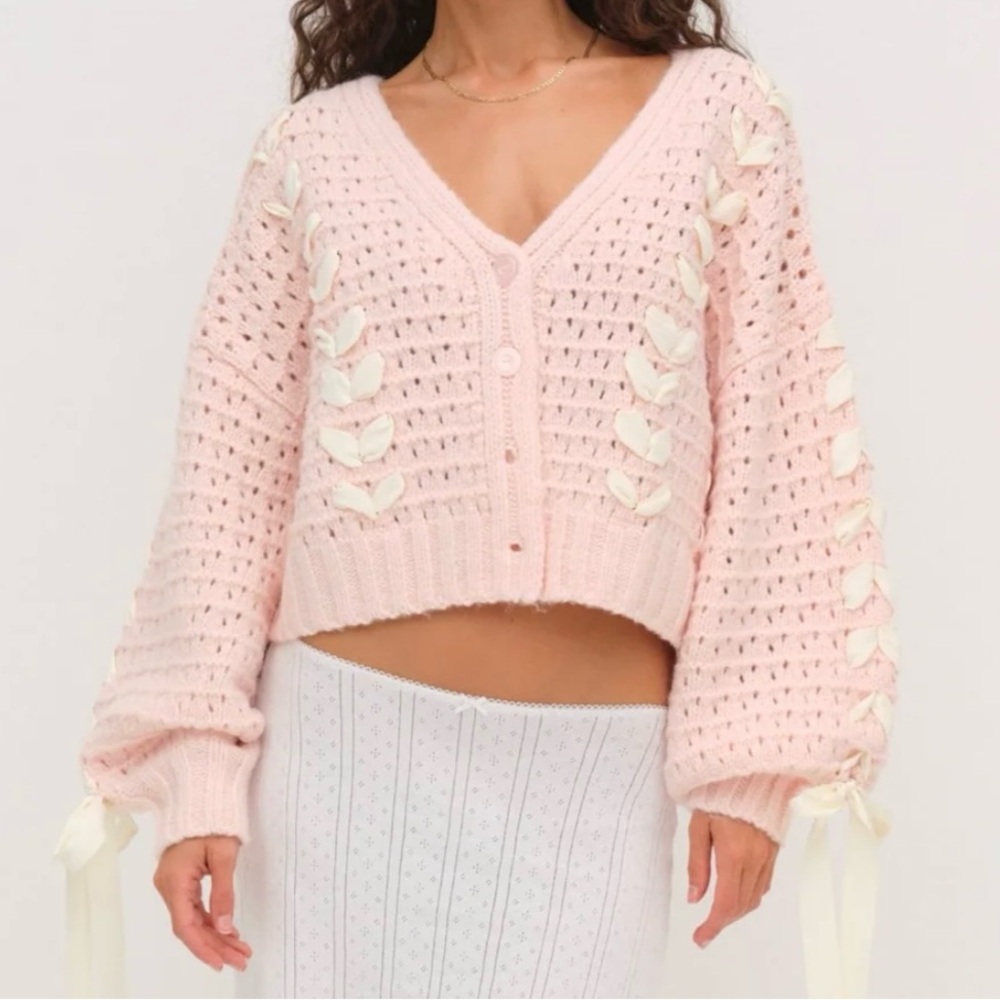 SOLD- Pink Knit Sweater with Ribbon Details